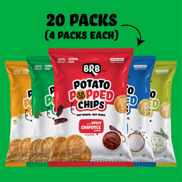 Potato Popped Chips -  20 Packs (48 Grams Each) - 5 Flavours X 4 Packs