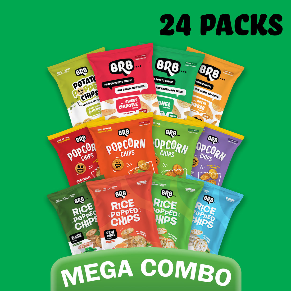MEGA COMBO - 12 Flavour X 2 Packs (48g each) - Potato Popped Chips, Rice Popped Chips and Popcorn Chips