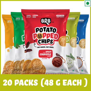 Potato Popped Chips -  20 Packs (48 Grams Each) - 5 Flavours X 4 Packs