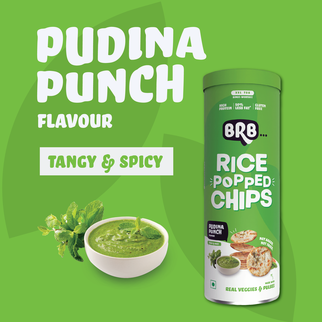 Rice Popped Chips - Pudina Punch Flavour (Single Tub)